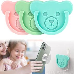 img 4 attached to Silicone Cute Bear Style Socket Car Mount Phone Holder Stand with Collapsible Socket User Grip, Phone line Clasp - 3 Pack (Color) - Ideal for Dashboard, Home, Office, Kitchen, Desk, Wall