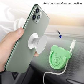 img 3 attached to Silicone Cute Bear Style Socket Car Mount Phone Holder Stand with Collapsible Socket User Grip, Phone line Clasp - 3 Pack (Color) - Ideal for Dashboard, Home, Office, Kitchen, Desk, Wall