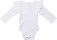 mubineo infant baby girl basic plain rib knit ruffle long sleeve romper bodysuit tops logo