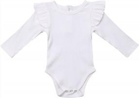 img 2 attached to Mubineo Infant Baby Girl Базовый однотонный вязаный комбинезон в рубчик с оборками и длинными рукавами Боди-топы