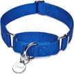 dazzber martingale collar, medium, royal blue, neck 14 inch -21 inch, no pull no escape dog collar, great for training walking running logo