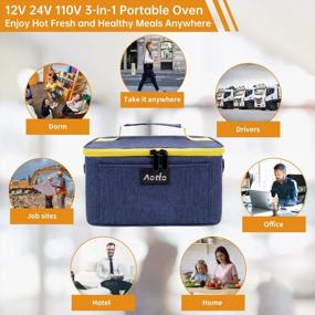 img 3 attached to Personal Mini Oven - Aotto Portable Food Warmer For Cooking And Reheating Meals In Work, Car, Truck, And Travel - 3 In 1 Electric Heated Lunch Box For 12V 24V 110V (Navy Blue)