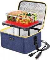 personal mini oven - aotto portable food warmer for cooking and reheating meals in work, car, truck, and travel - 3 in 1 electric heated lunch box for 12v 24v 110v (navy blue) logo