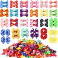 🎀 300 pcs colorful dog hair bows – small puppy bowknots for grooming. cute hair accessories with rubber bands for dogs, puppies, and pets. логотип