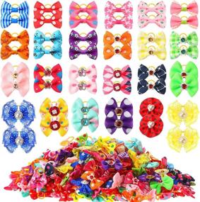 img 4 attached to 🎀 300 PCS Colorful Dog Hair Bows – Small Puppy Bowknots for Grooming. Cute Hair Accessories with Rubber Bands for Dogs, Puppies, and Pets.