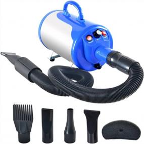 img 4 attached to Blue SHELANDY Pet Hair Force Dryer With Heater - A Powerful Grooming Blower For Your Four-Legged Companion
