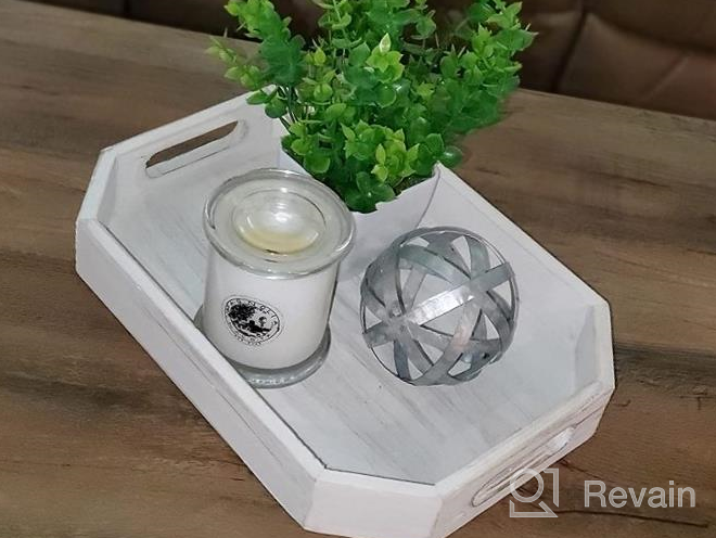 img 1 attached to Set Of 2 White-Washed Wooden Serving Trays For Living Room Coffee Table And Ottoman, Rustic Breakfast Platters For Dining And Festive Decor During Holidays (White) review by Jamie Kamoso