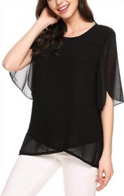 img 3 attached to Zeagoo Womens Casual Scoop Neck Loose Top 3/4 Рукав Шифоновая блузка Рубашка Топы