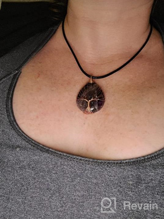 img 1 attached to POTESSA Copper Wire Wrapped Amethyst Opal Teardrop Heart Pendant 🌳 Necklace - Tree of Life Gemstone Healing Chakra Necklace Choker, 18 inches review by Derrek Fields