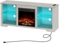 65" tv stand with led lights, power outlets & adjustable glass shelves - rolanstar fireplace entertainment center in white logo