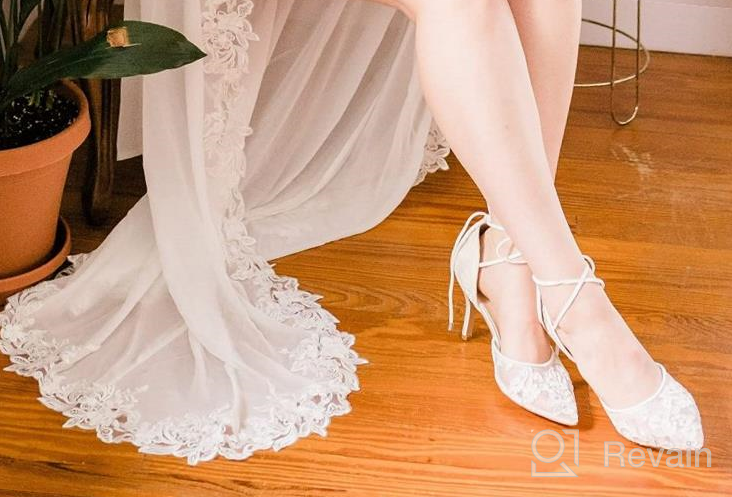 img 1 attached to Women'S Ivory Lace Mesh Satin Wedding Shoes - Comfortable Mid Heel Tie Up Ankle Strap Pointy Toe Pumps review by Bill Wasson