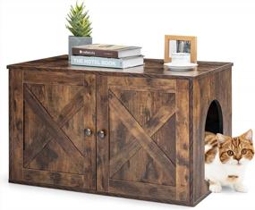 img 4 attached to PETSITE Wooden Cat Litter Box Enclosure: Rustic Furniture For Large Indoor Cats