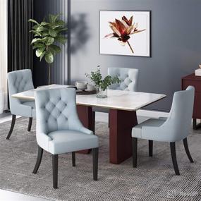 img 1 attached to 🪑 Set of 4 Christopher Knight Home Irene Contemporary Tufted Fabric Dining Chairs in Light Sky with Espresso Finish