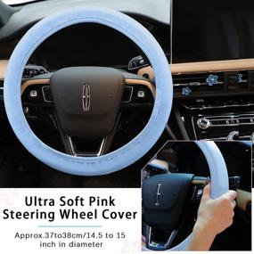 img 1 attached to 10 Pcs Leather Steering Wheel Cover For Women Cute Car Accessories Set With Seat Belt Shoulder Pads Seatbelt Covers Cup Holders Bling Start Button Ring Sticker Air Vent Clip Car Accessories(Blue)