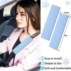 img 3 attached to 10 Pcs Leather Steering Wheel Cover For Women Cute Car Accessories Set With Seat Belt Shoulder Pads Seatbelt Covers Cup Holders Bling Start Button Ring Sticker Air Vent Clip Car Accessories(Blue)