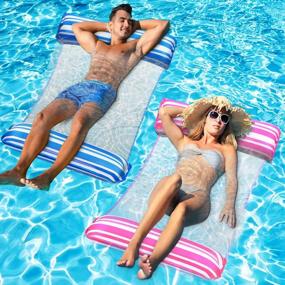 img 4 attached to Inflatable Pool Floats, XL 2 Pack Fabric Pool Hammock For Adult Water Floating Rafts Lounges Multi-Purpose Swimming Pool Accessories 4-In-1 Saddle Lounge Chair Drifter For Pool Lake Beach River Travel