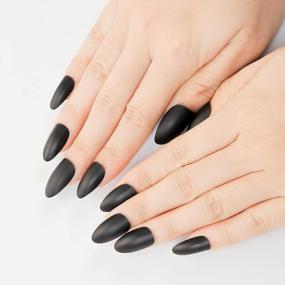 img 3 attached to Matte Black Oval Medium Length False Nails - 24 Piece Set With Full Cover Nail Kits By LIARTY