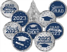img 4 attached to Class Of 2023 Graduation Stickers For Kisses Candy And Chocolate Drops - 180 Count In Blue And Silver School Colors - Perfect Decorations For Graduation Party