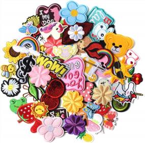 img 4 attached to AXEN 60PCS Embroidered Iron On Patches DIY Accessories - Random Assorted Decorative Sewing Appliques For Jackets, Hats, Backpacks, Jeans (60 Pieces Package)