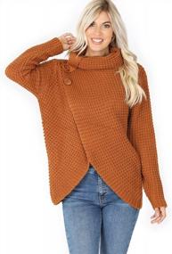 img 4 attached to Women'S Long Sleeve Cowl Neck Knit Wrap Pullover Top With Asymmetric Hem