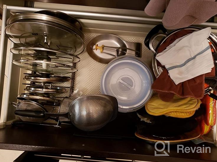 img 1 attached to Organize Your Kitchen In Style With Toplife'S Expandable Pans Organizer Rack - 10 Customizable Compartments For Pans, Bakeware, Lids, And More! review by Rudy Hilmy