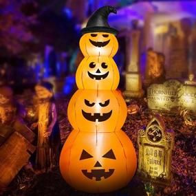 img 3 attached to HOOJO 8 FT LED Inflatable Stacked Pumpkins With Witches Hat Halloween Outdoor Decorations For Yard, Garden And Lawn
