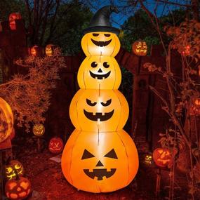 img 4 attached to HOOJO 8 FT LED Inflatable Stacked Pumpkins With Witches Hat Halloween Outdoor Decorations For Yard, Garden And Lawn