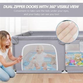 img 2 attached to 👶 Large Indoor Baby Playpen with Mat - 71"L x 60"W x 26"D, 360° Visible & Breathable Mesh, Grey Playpen for Babies and Toddlers