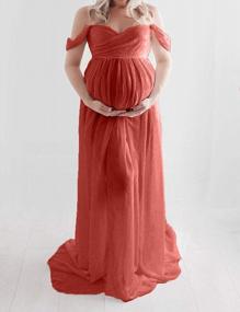 img 3 attached to Off-Shoulder Chiffon Maxi Dress With Lace Split Front For Maternity Photography Shoot