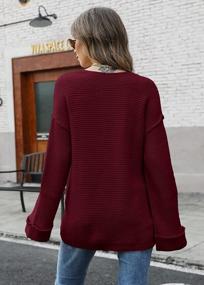 img 2 attached to Niitawm женские свитера большого размера с v-образным вырезом, одежда на осень и зиму, модный вязаный повседневный пуловер в рубчик с длинным рукавом, туника, топы