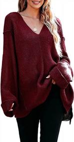 img 4 attached to Niitawm женские свитера большого размера с v-образным вырезом, одежда на осень и зиму, модный вязаный повседневный пуловер в рубчик с длинным рукавом, туника, топы