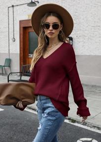 img 3 attached to Niitawm Women'S V Neck Oversized Sweaters Fall Winter Clothes Fashion Knit Ribbed Long Sleeve Casual Pullover Tunic Tops