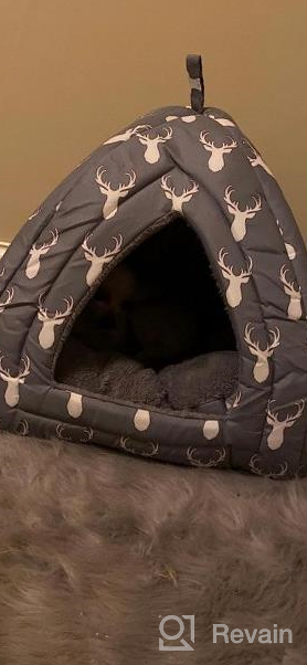 img 1 attached to Hollypet Self-Warming Cat Tent For Kittens And Small Dogs - 2 In 1 Triangle Feline House Hut With Washable Cushion - Indoor/Outdoor Pet Bed - Gray Antler - 16 X 16 X 17 Inches review by John Ortiz