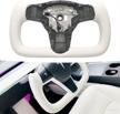 bare yoke leather steering wheel - carbar car accessories for tesla whole model 3 old model y modified racing interior steering wheel using original front trim logo