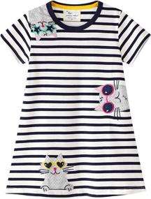 img 4 attached to 👗 Girls' Clothing and Dresses with Stripes Cartoon Applique Playwear