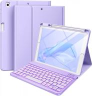 backlit wireless detachable folio keyboard case with pencil holder for ipad 9th gen, 8th gen/7th gen/ipad pro 10.5", ipad air 3rd generation - purple logo