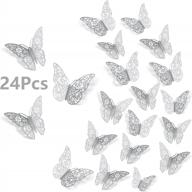 saoropeb silver 3d butterfly wall decor - 24 pack of removable wall stickers in 3 sizes and 2 styles - perfect for room decoration, parties, nursery, weddings, and diy gifts logo