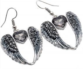 img 3 attached to Szxc Women'S Crystal Guardian Angel Wings Hypoallergenic Dangle Earrings Biker Jewelry 2.25 Inches