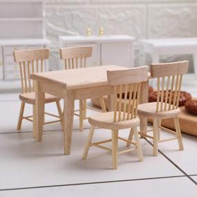 img 4 attached to 1/12 Scale Miniature Wooden Dollhouse Dining Room Set: Table, Chair And Accessories For Realistic Detailing