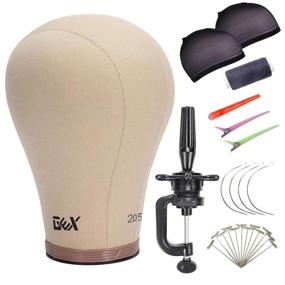 img 2 attached to GEX 20.5" Canvas Cork Wig Block Mannequin Head For Wig Making Drying Styling Display With Table C Stand Clamp Holder (Light Brown 20.5")