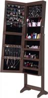 brown lockable standing jewelry armoire with full length mirror and storage space for jewelry - sogesfurniture floor-standing jewelry cabinet logo