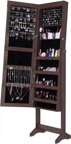 img 4 attached to Brown Lockable Standing Jewelry Armoire With Full Length Mirror And Storage Space For Jewelry - Sogesfurniture Floor-Standing Jewelry Cabinet