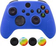 hikfly non-slip silicone controller cover for xbox series x/s controller - blue studded grips with 4 thumb grips caps logo