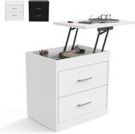 white lifting top nightstand with adjustable height bedside desk, 2 drawer storage cabinet end table for home and bedroom logo