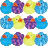 🦆 artcreativity multicolored pattern rubber duckies for kids - pack of 12 cute duck bath tub pool toys: fun carnival supplies, birthday party favors for boys and girls logo