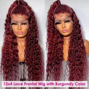 img 3 attached to 26 Inch Pizazz 99J Burgundy Deep Wave Human Hair Lace Front Wig Pre Plucked 13X4 HD Transparent Lace Frontal With Baby Hair 180 Density For Black Women