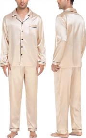 img 4 attached to Soft And Luxurious Men'S Silk Satin Pajamas With Long Sleeves And Button-Down Closure - Perfect Loungewear For Sleep And Relaxation