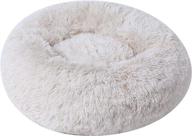 binetgo calming cat and dog bed - 20/24/32 inches - black/pink/beige - original calming donut cat and dog bed in shag fur - machine washable - anti slip waterproof bottom logo