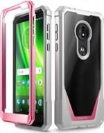 moto g6 play/forge case: guardian [scratch resistant] full-body rugged clear hybrid bumper with built-in screen protector - pink logo