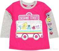 👧 sesame street elmo and friends girls' pink/grey long sleeve graphic tee shirt логотип